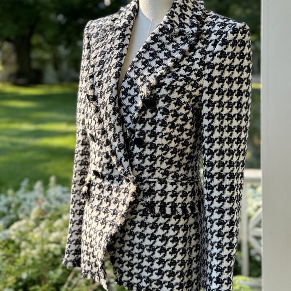 Sz 10Never Worn Veronica Beard Miller Houndstooth Dickey Double Breasted Jacket - Picture 2 of 6